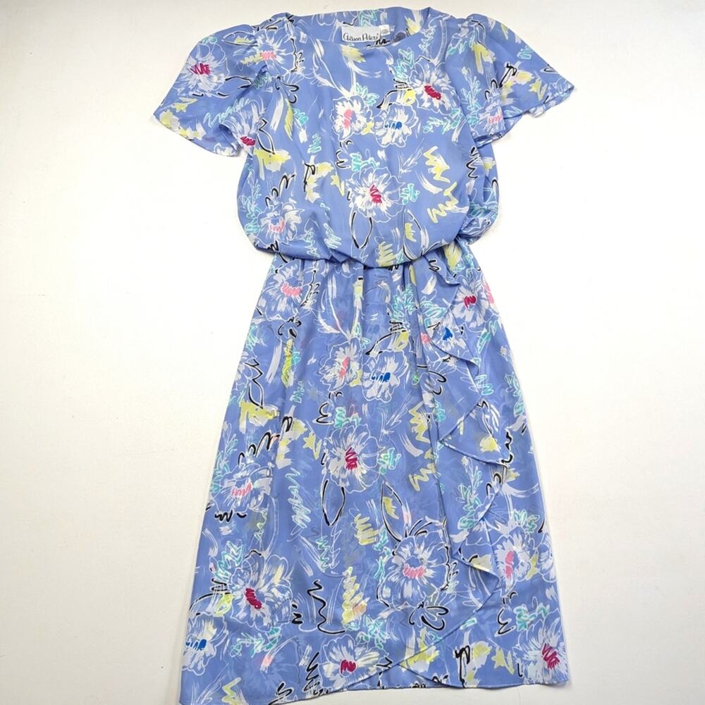 Vintage Alison Peters Dress Women's Size XS Blue Blouson Sheer